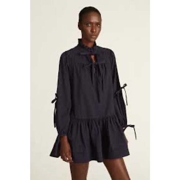 Amur Dresses & Skirts - Amur Womens Oriana Shift Dress Blue Mini Drop Waist Sleeve Blouson Ruffle Boho 0